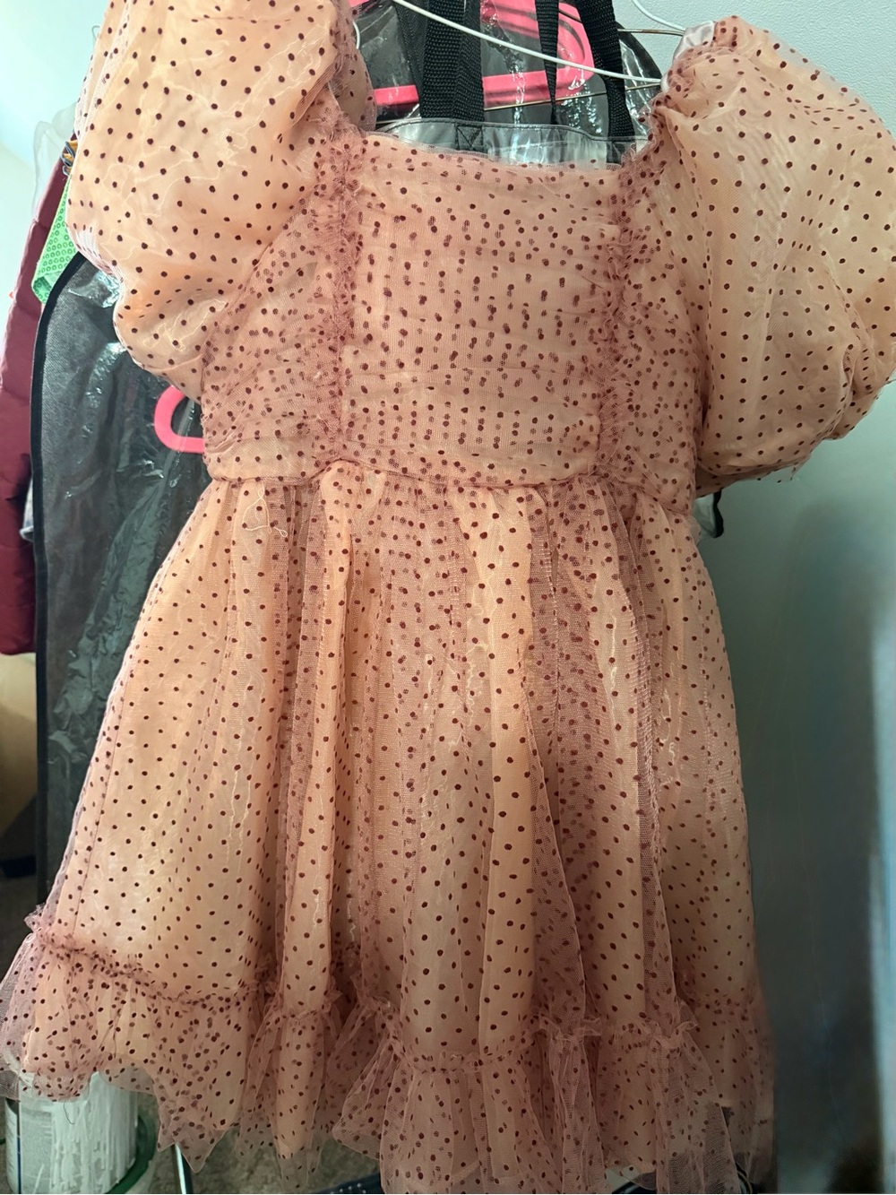 Joyfolie Polka Dot Puff Sleeve Tulle Dress